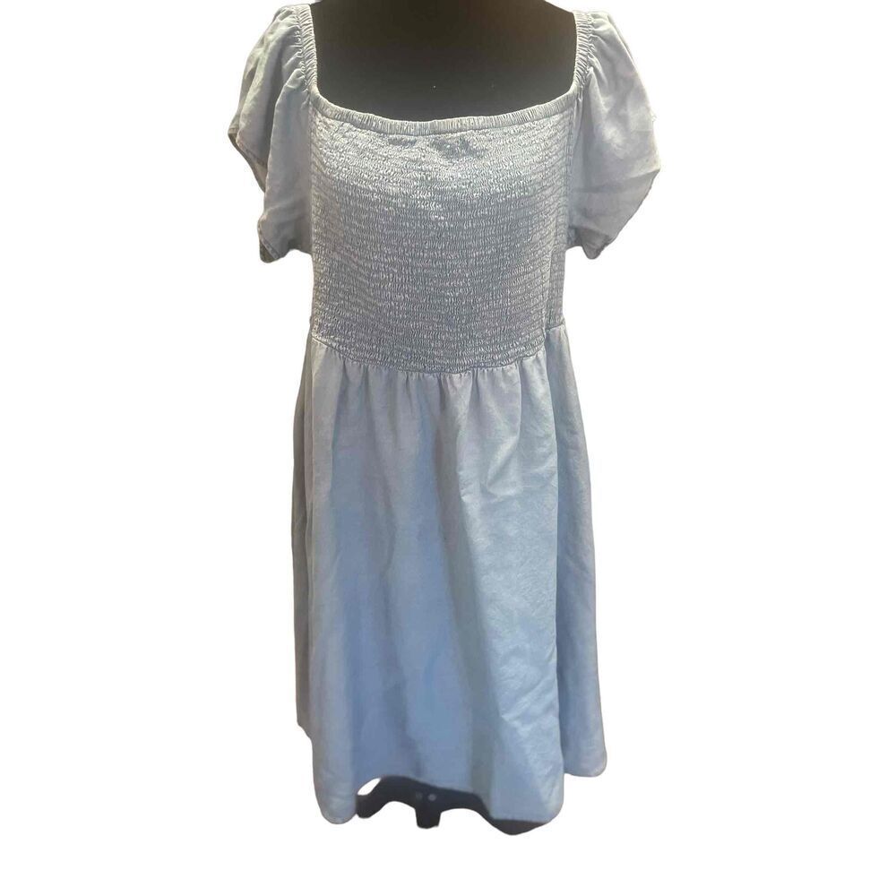 TORRID Womens Blue Denim Side Pockets Smocked Bodice A-line Dress Size 2